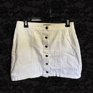 White Button-Front Mini Skirt
